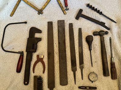 Vintage Hand Tools Lot: Files, Wrenches, Hammers, Drills, Measuring Tape - Antique Tool Set