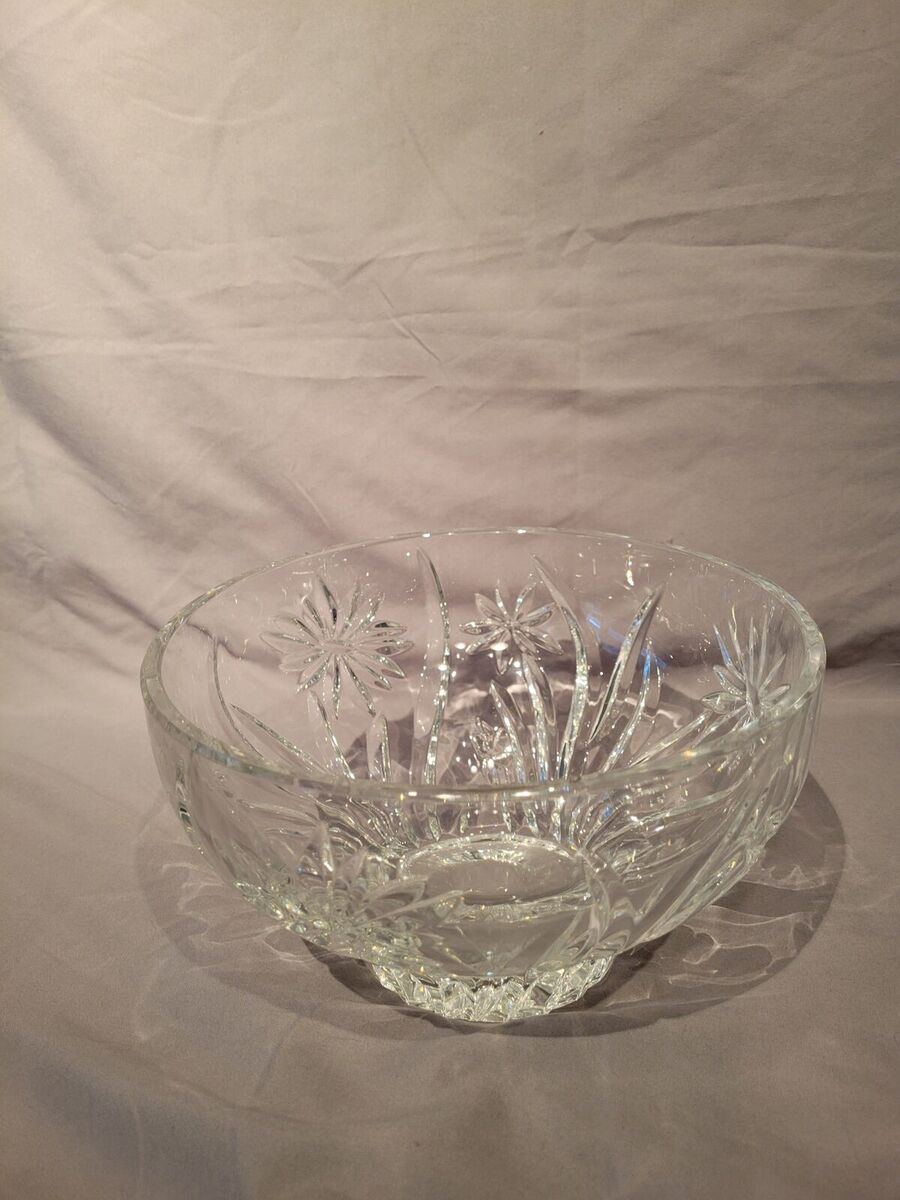 Gorham Vintage Lead Crystal Floral Garden Daisy Fruit Serving Bowl