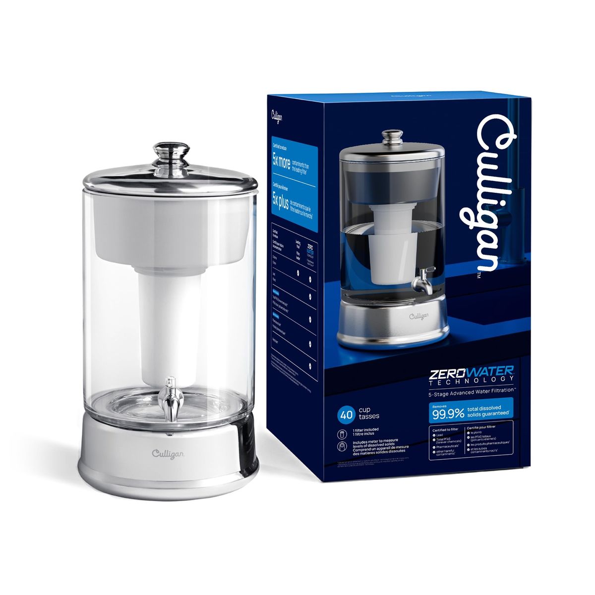 Culligan + ZeroWater 40-Cup Glass Water Filter Dispenser