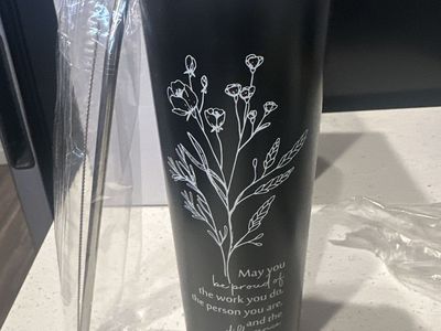Inspirational Floral Stainless Steel Tumbler with Straw and Cleaning Brush - Black