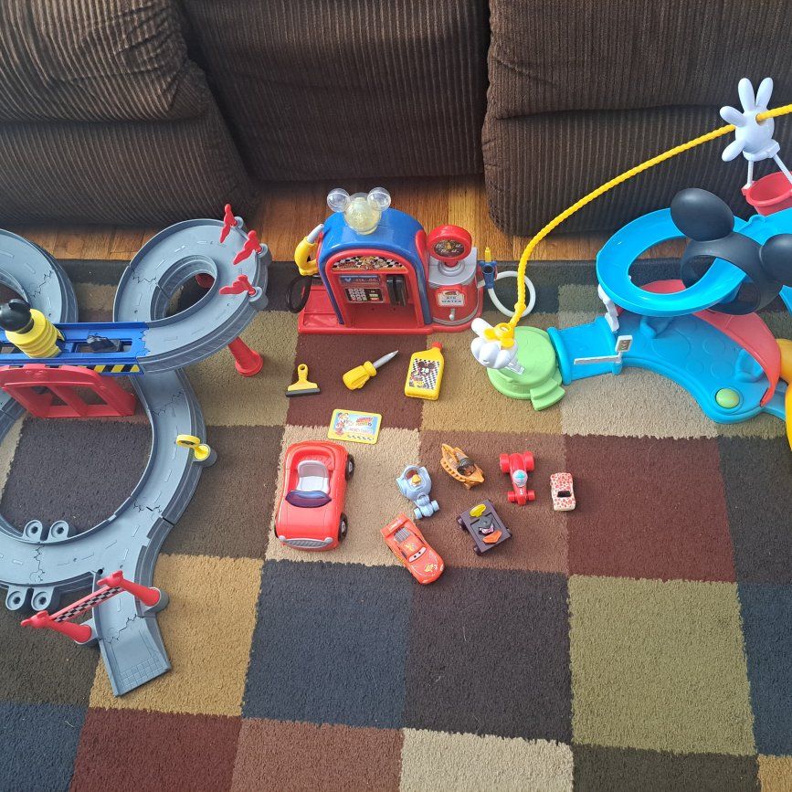 Disney Mickey Mouse track sets and gas station