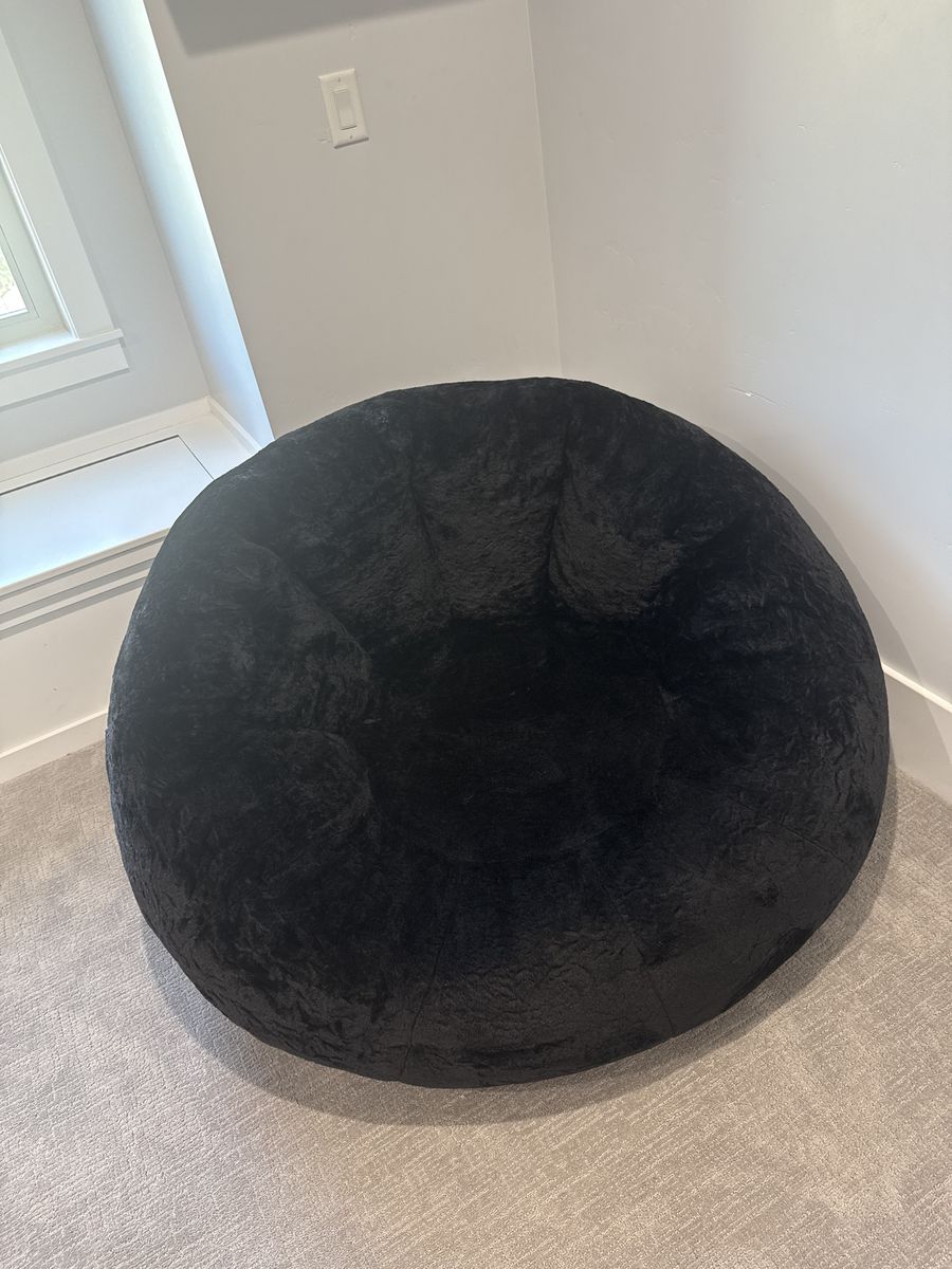 Large Black Faux Fur Bean Bag Chair - Super Comfy Seating