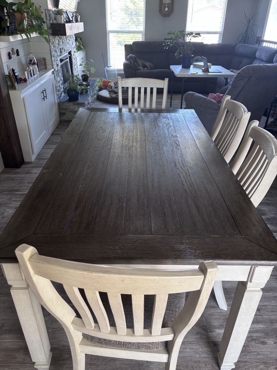 Dining Room Table Set 72x40 with 4 Chairs, 1 Bench, and 6 Storage Drawers