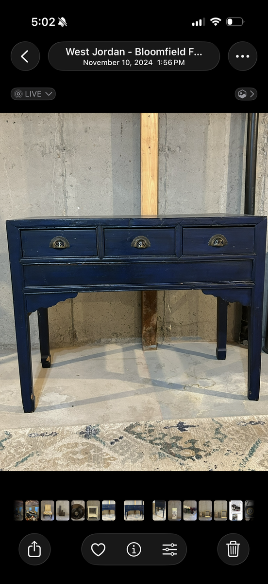 Rustic Blue Console Table with 3 Drawers - Distressed Finish