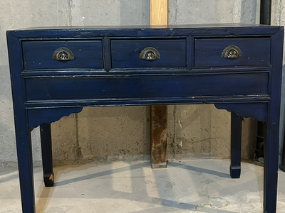 Rustic Blue Console Table with 3 Drawers - Distressed Finish