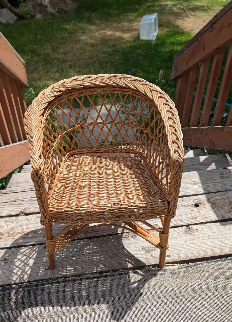 Vintage Wicker Rattan Child's Chair Natural Woven Seating Nursery Decor