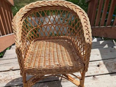 Vintage Wicker Rattan Child's Chair Natural Woven Seating Nursery Decor