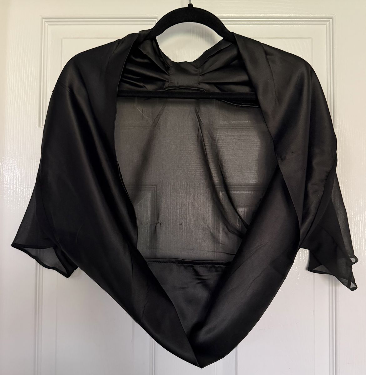Elegant Black Chiffon & Satin Bolero Shrug Formal Evening Cover-Up One Size