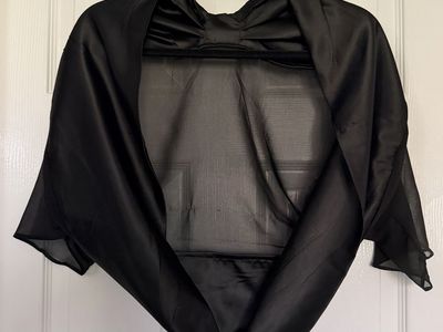 Elegant Black Chiffon & Satin Bolero Shrug Formal Evening Cover-Up One Size