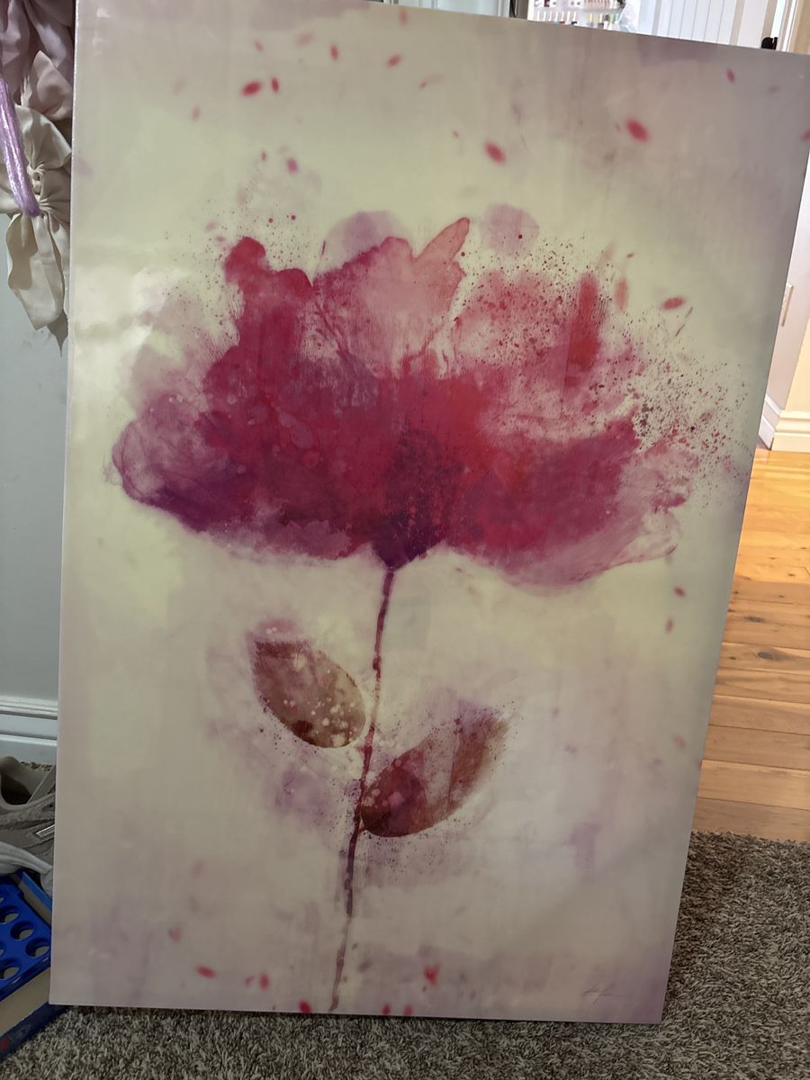 Large Watercolor Style Pink Flower Canvas Wall Art - Modern Floral Decor