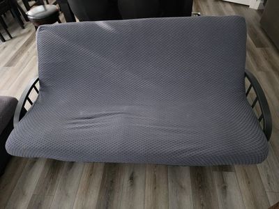 Black Metal Futon Frame with Gray Waffle Knit Futon Mattress cover - Couch or Bed