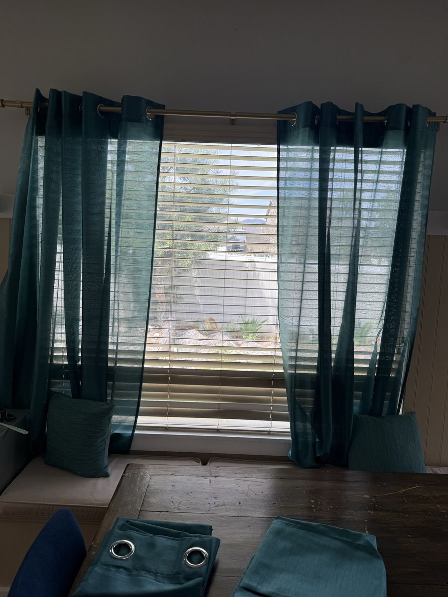 Teal Sheer Grommet Curtains - 180cm x 200cm - 4 Panels