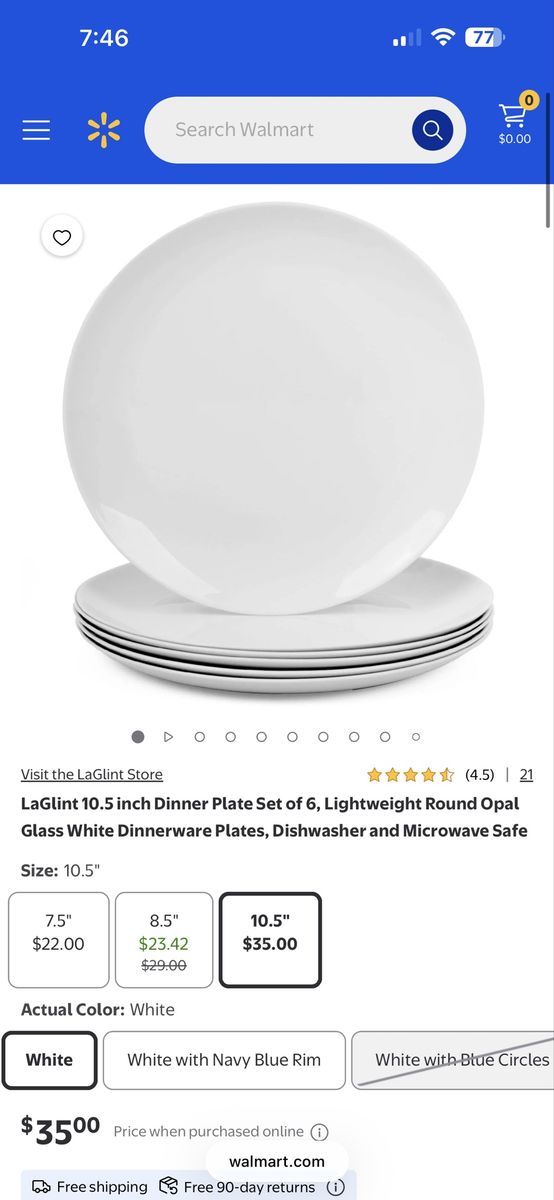 LaGlint 10.5-inch White Opal Glass Dinner Plates Set of 6