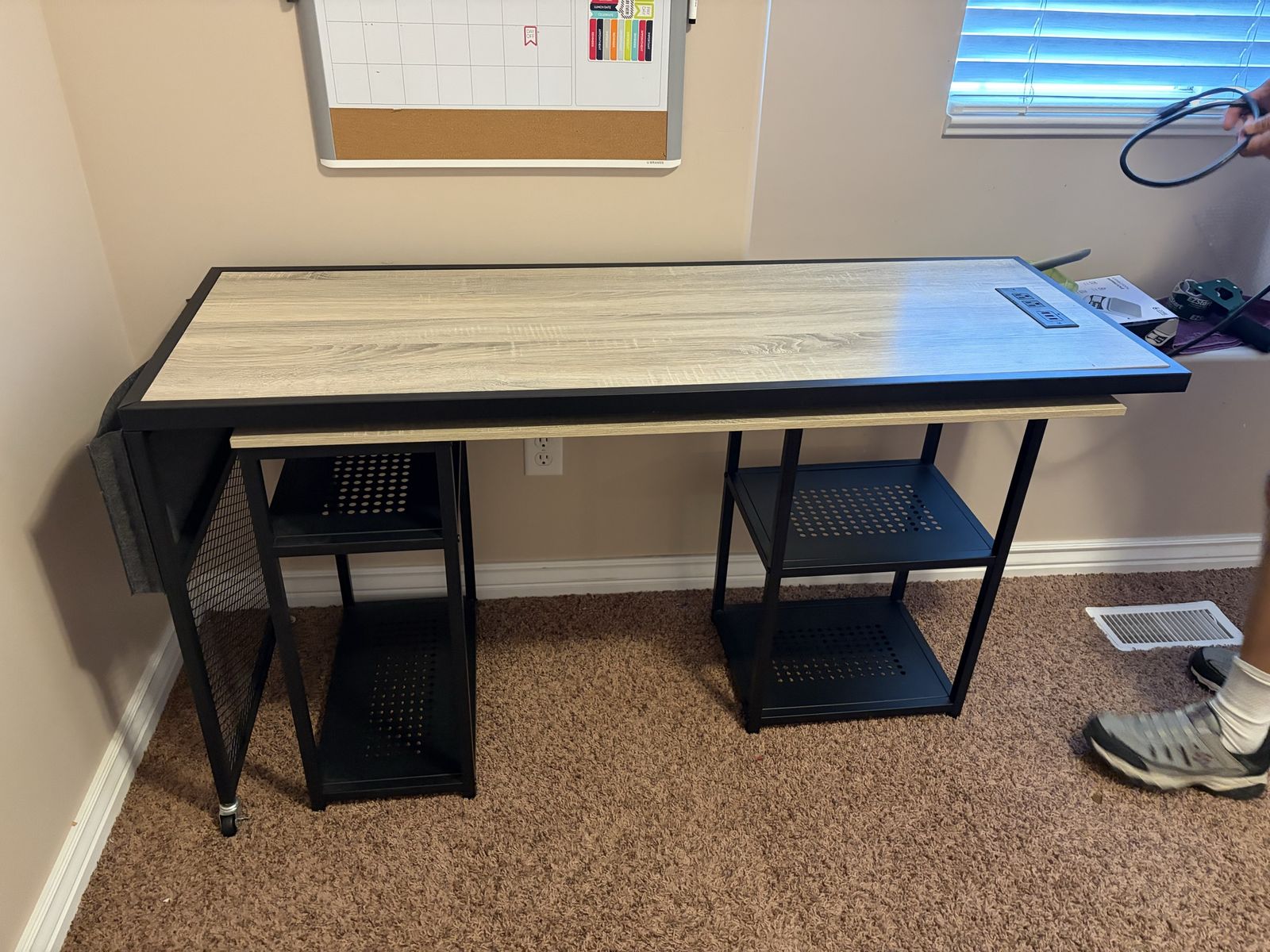 Spacious L-Shaped Desk with Storage & Built-in Power Outlets - Ideal for Home Office