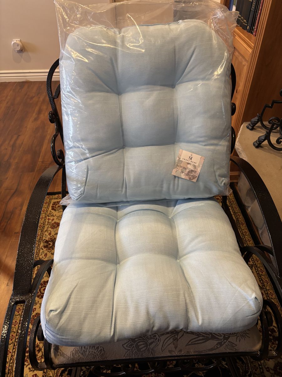 Two Light Blue Chair Cushions