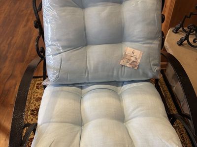 Two Light Blue Chair Cushions