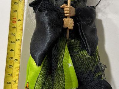 Hanging Witch Halloween Decoration with Broom and Black/Green Outfit