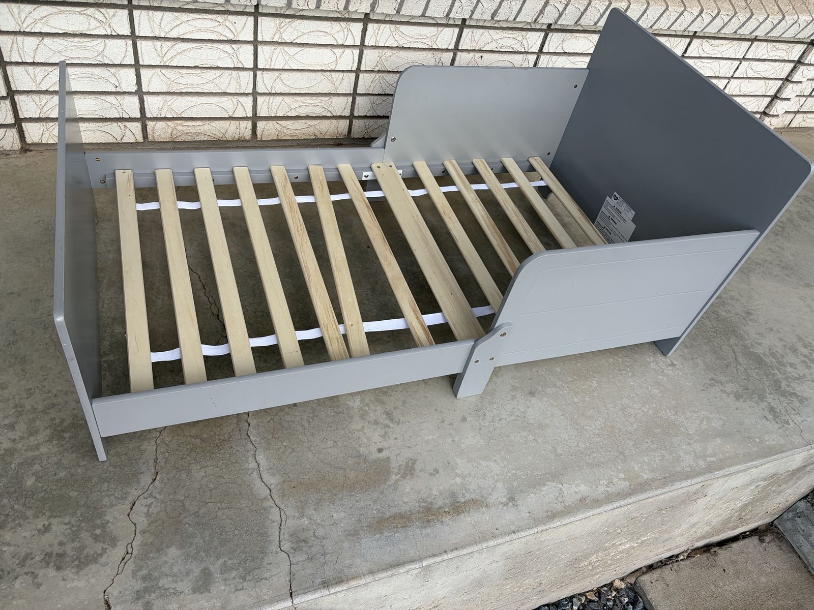 Grey Toddler Bed with Wood Slats - Good Condition