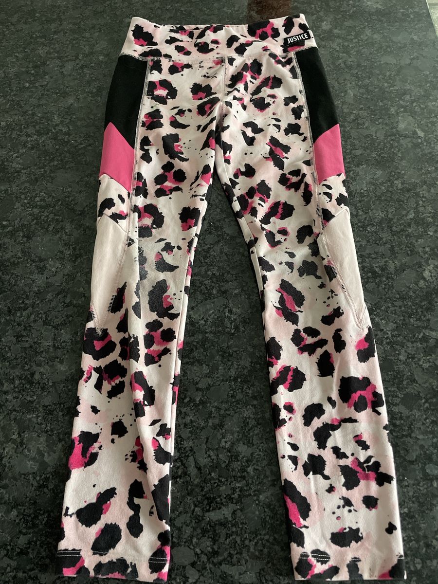 Justice Girls Size Small (7/8) Pink and Black Leopard Print Leggings