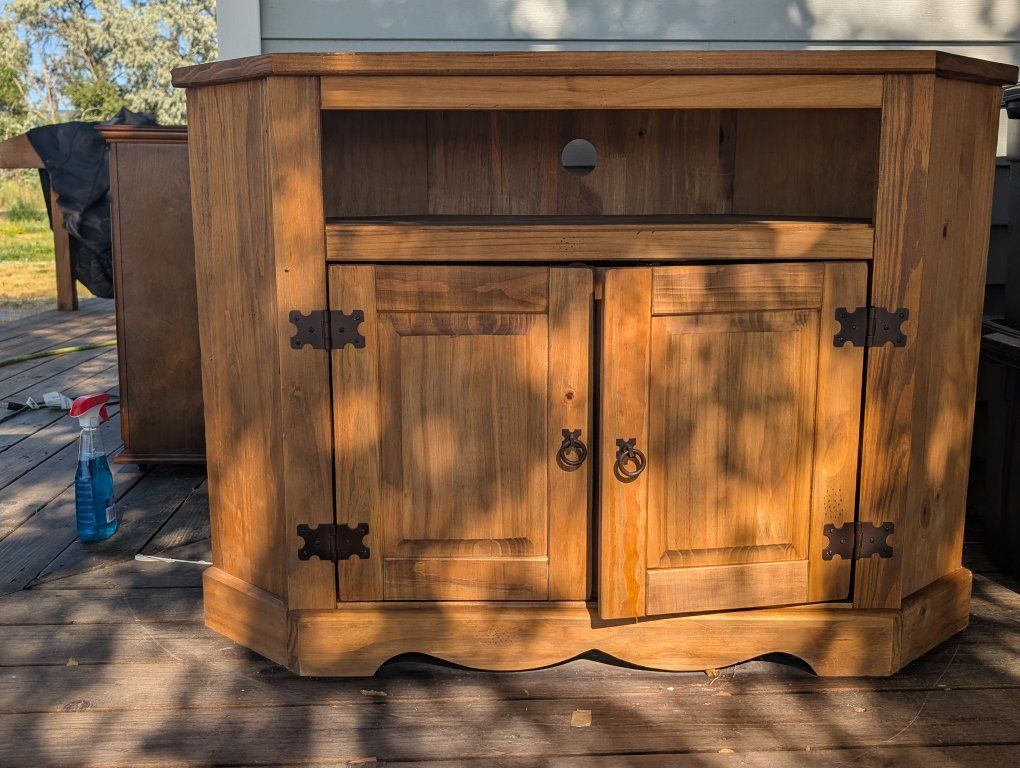 Rustic Corner TV Stand/Media Console - Wood Cabinet with Storage