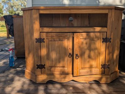 Rustic Corner TV Stand/Media Console - Wood Cabinet with Storage