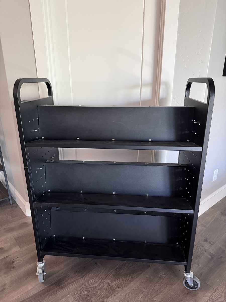 Library Book Cart Vevor large black double-sided pre-built w/ locking casters rolling shelves