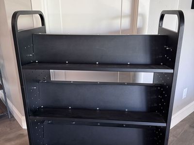 Library Book Cart Vevor large black double-sided pre-built w/ locking casters rolling shelves