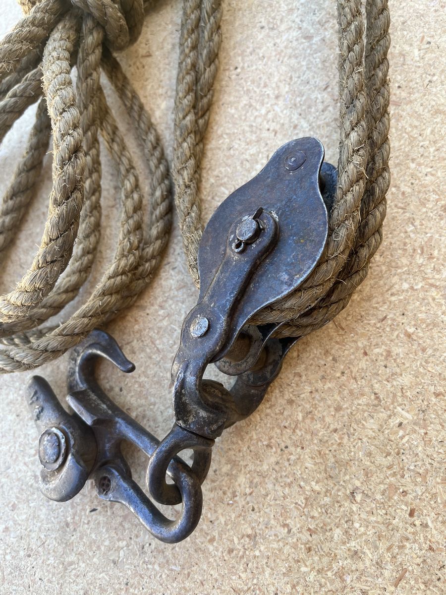 Vintage Barn Pulley Block and Tackle with a Fence Stretcher - Great Display Item
