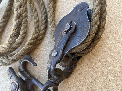 Vintage Barn Pulley Block and Tackle with a Fence Stretcher - Great Display Item