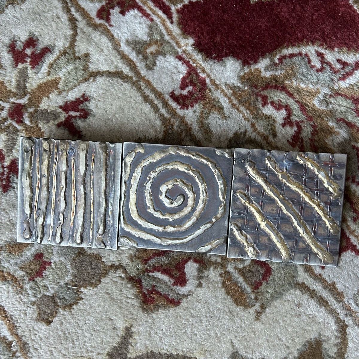 Local Utah Metal Art Artist Welder Brass Over Iron Squares, See Pictures