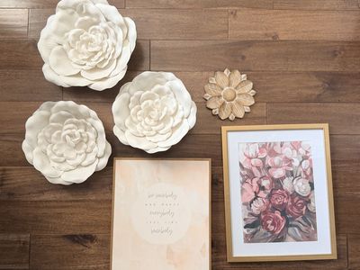 Girls' Bedroom Floral Wall Decor Set - 3D White Flowers & Framed Prints