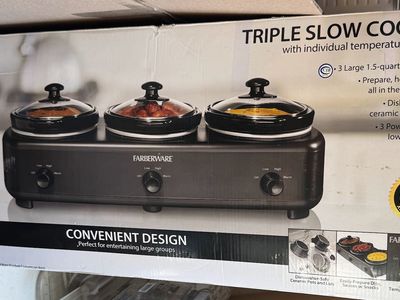 Farberware Triple Slow Cooker 3x 1.5-Quart Pots Individual Temp Settings Black