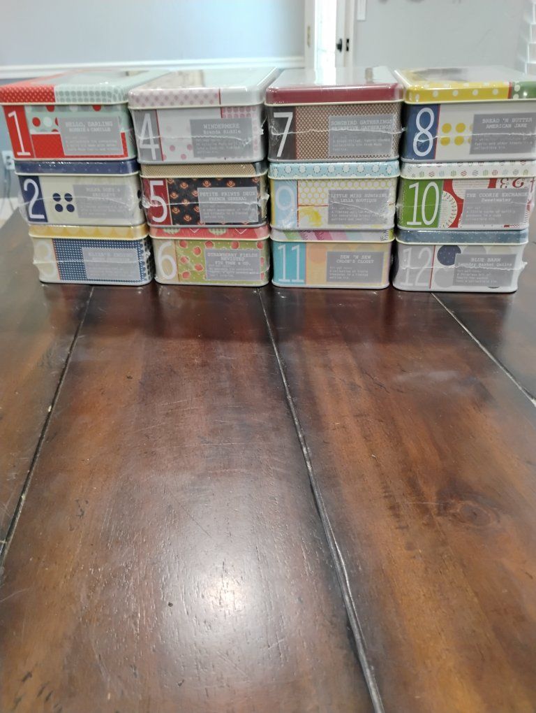 Moda Frivol Complete Series of 12 quilt kit tins, New