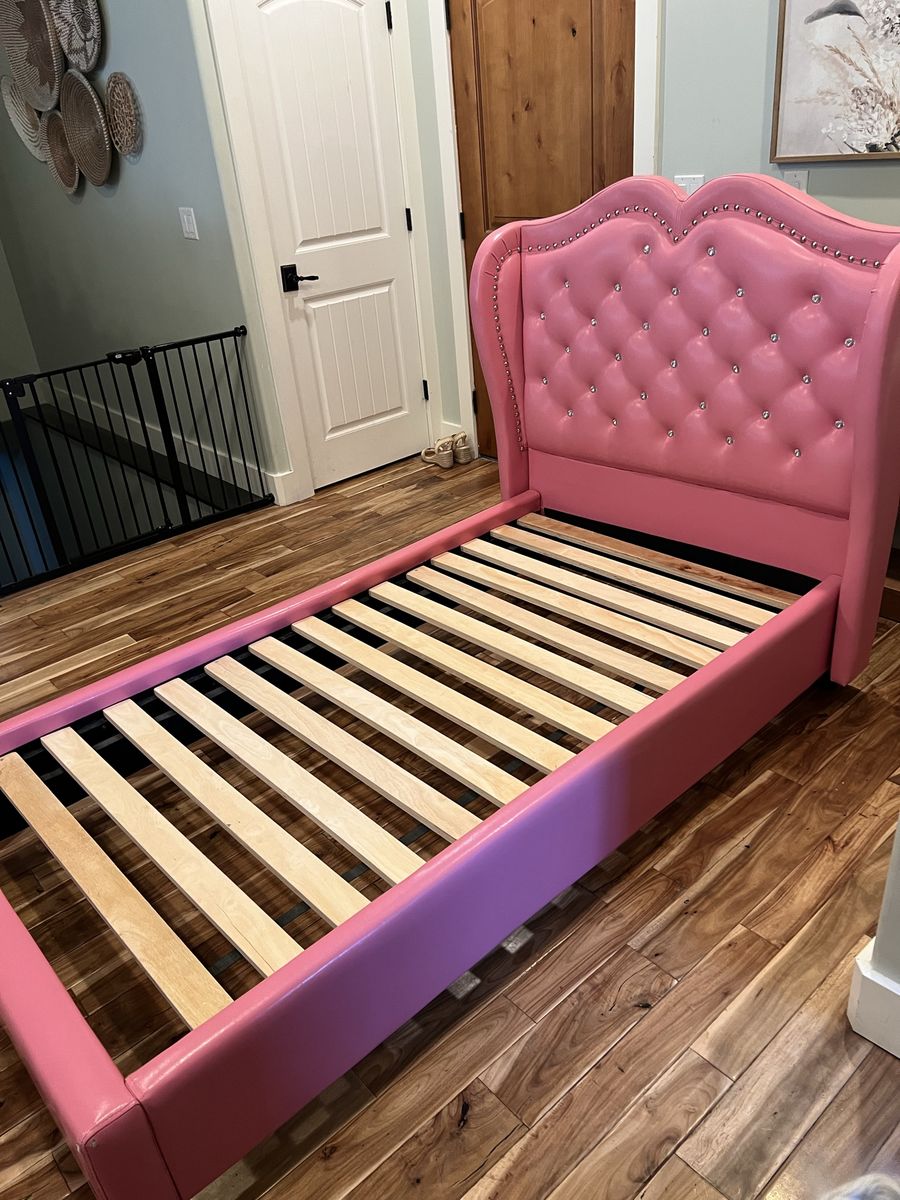 Pink Upholstered Tufted Bed – $100