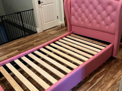 Pink Upholstered Tufted Bed – $100