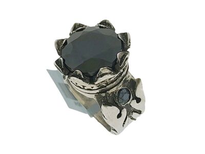 King Baby Black Cubic Zirconia Crown Ring in Sterl