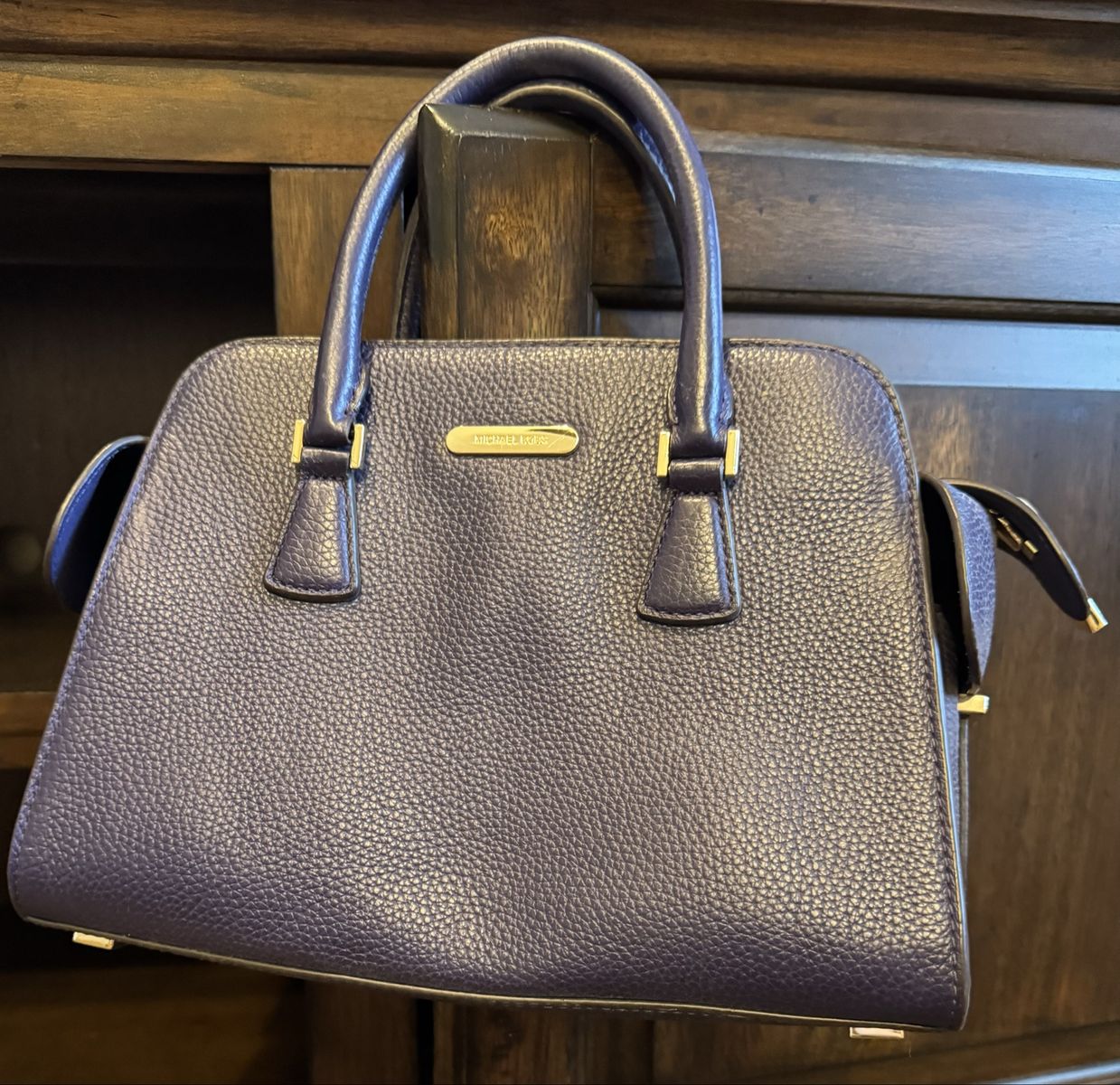 Michael Kors Purple Pebbled Leather Satchel Handbag - Gold-Tone Hardware
