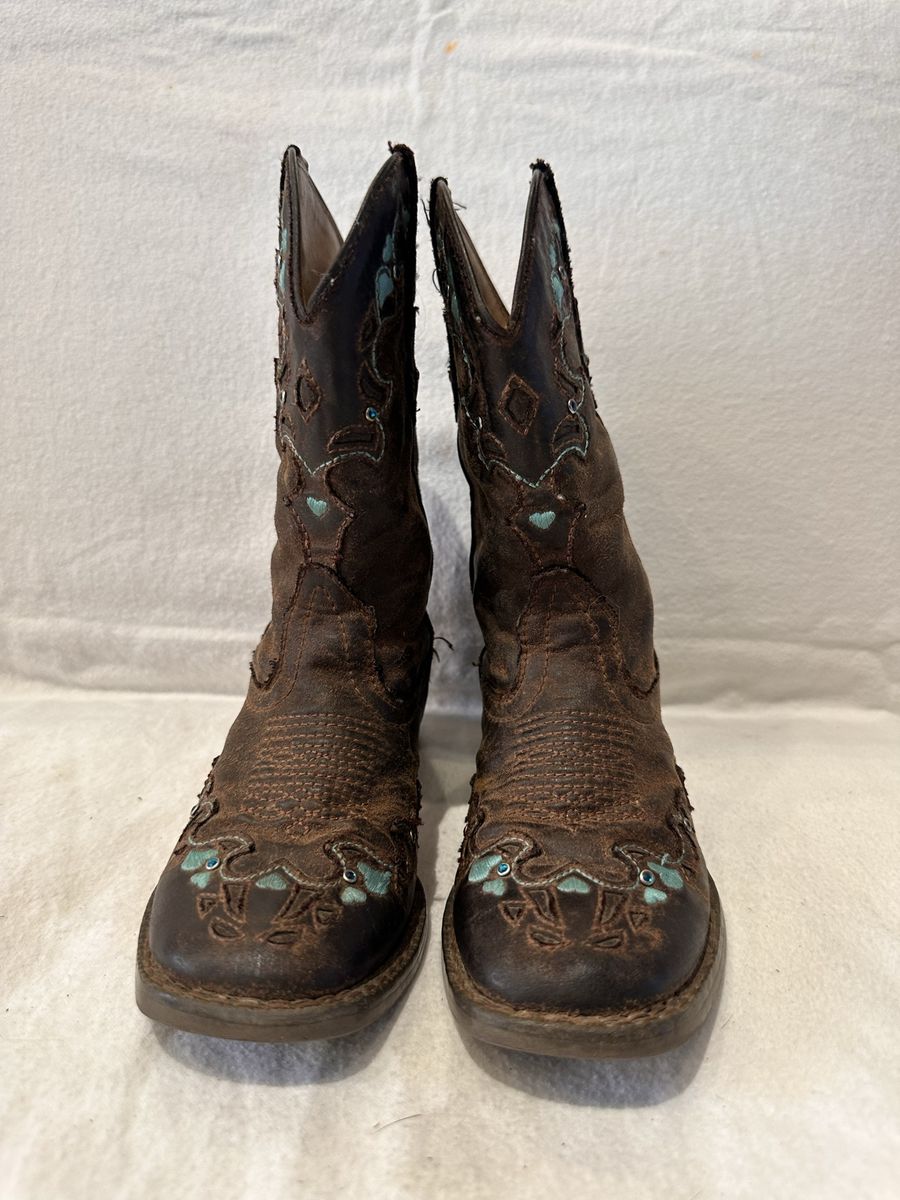 Roper toddler size 10 Brown leather with turquoise embroidered accents western boots