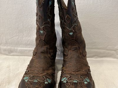 Roper toddler size 10 Brown leather with turquoise embroidered accents western boots