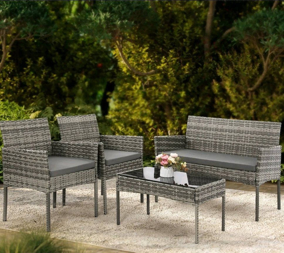 NEW WICKER PATIO FURNITURE SET INCLUDES A COFFEE TABLE/COLOR GRAY