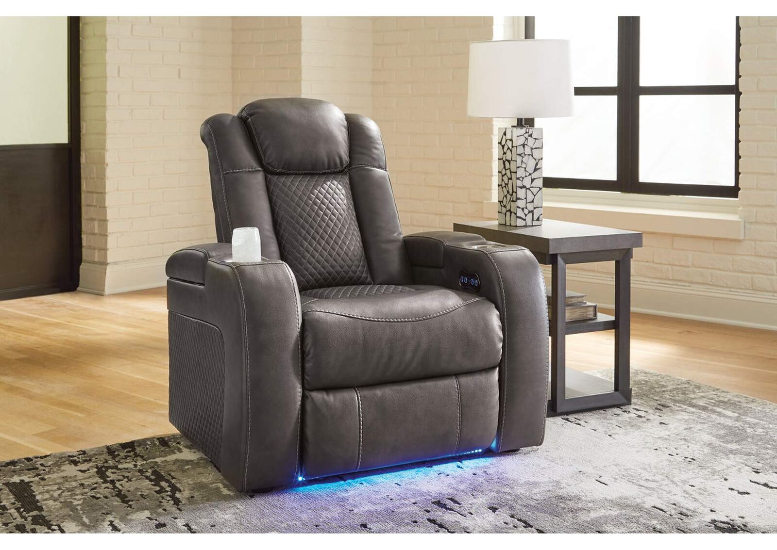 Fyne-Dyme Leather Power Recliner - Living Room Furniture - Action Home Furniture