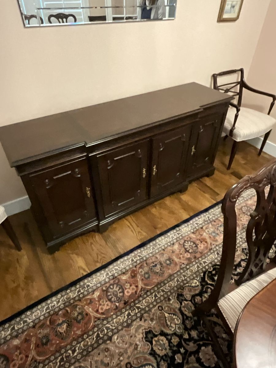 Formal dining table with 8 chairs and sideboard