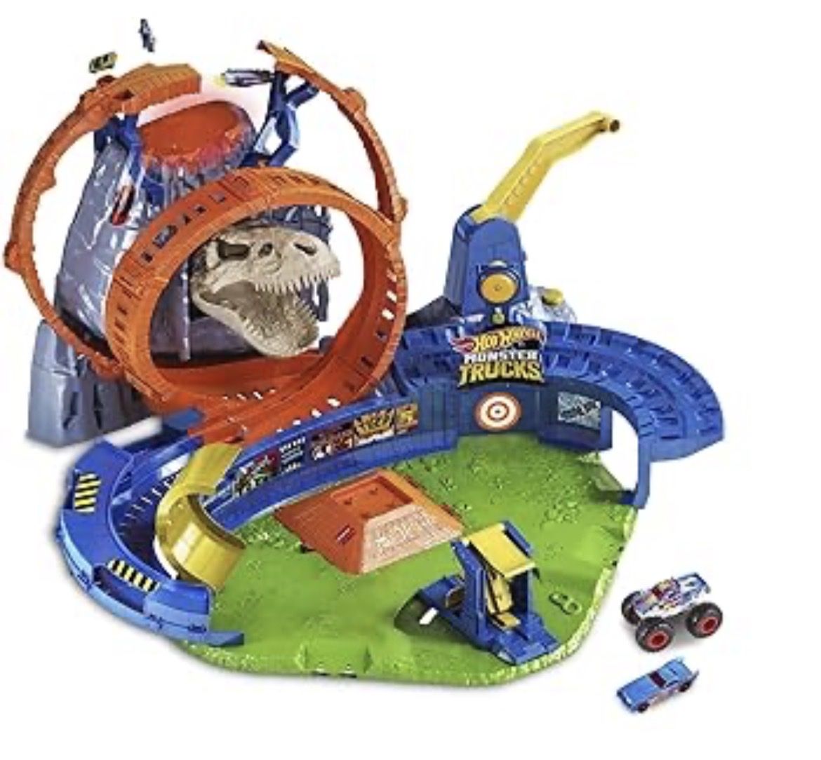 Hot Wheels Monster Trucks T-Rex Volcano Arena Track Set