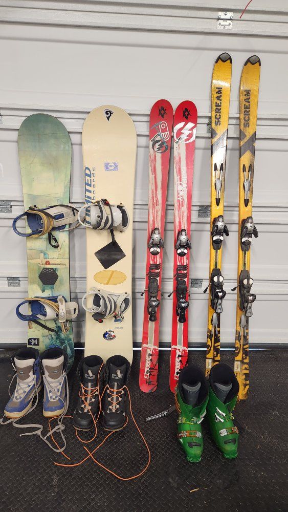 Ski and Snowboard Gear Lot - Skis, Snowboards, and Boots