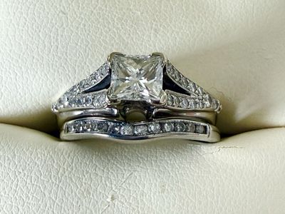White gold, princess engagement ring & band