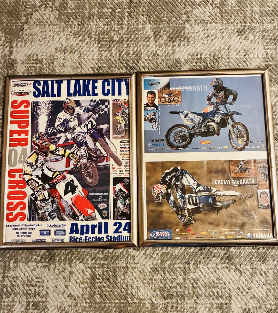 Framed Salt Lake City 2004 Supercross Poster and Jeremy McGrath Motocross Poster Set