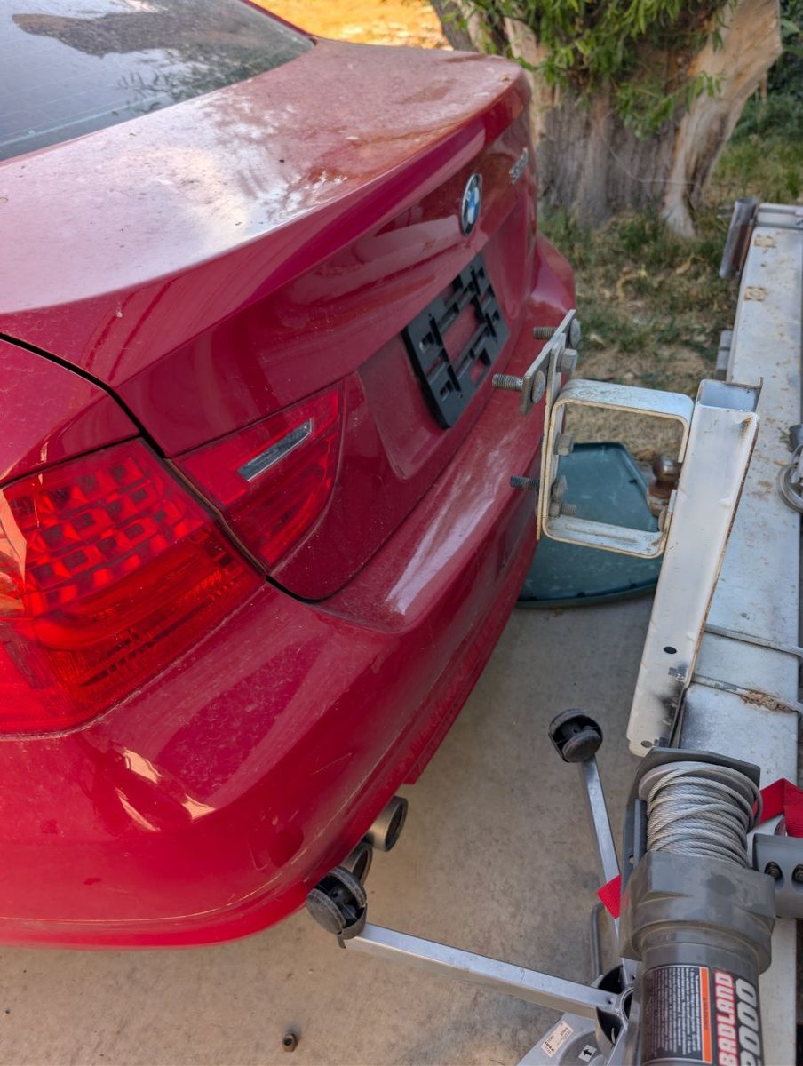 BMW Sedan - Used Car for Parts or Repair - Red, With Wheels & Some Damage