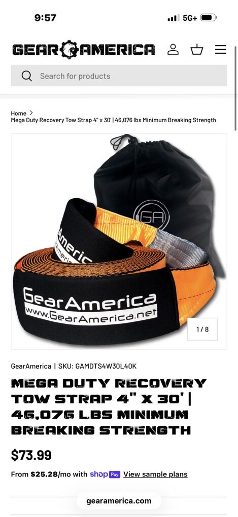 Gear America Mega Duty RecoverY Tow Strap