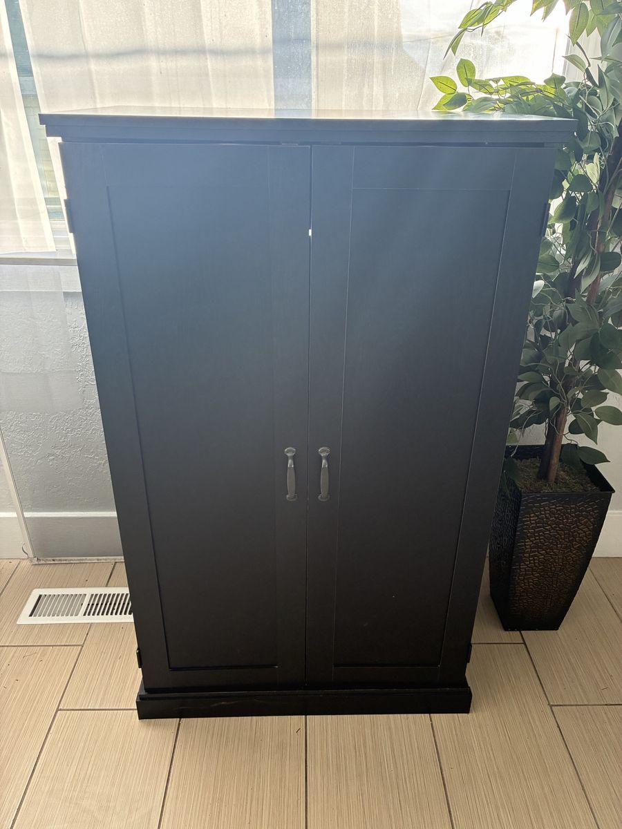 Black Wooden Computer Cabinet with Storage and Shelves