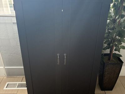 Black Wooden Computer Cabinet with Storage and Shelves